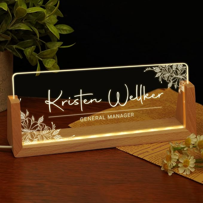 Custom Name Plate for Desk, Personalized Light Up Acrylic Desk Name Plate by EOBIBIFUN