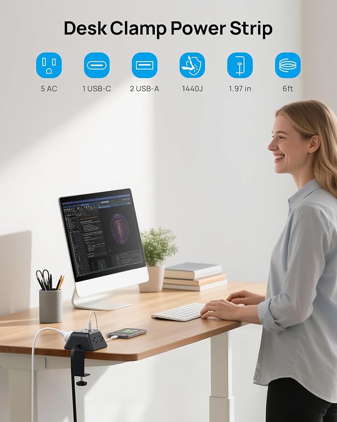 Desk Clamp Power Strip, Surge Protector - Image 2
