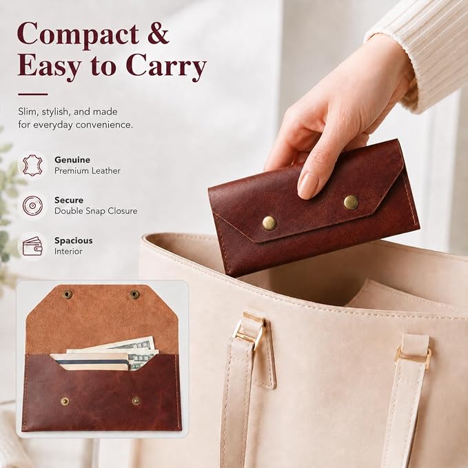 Genuine Leather Cash Envelope Wallet, Two Snap Money Pouch - Image 7