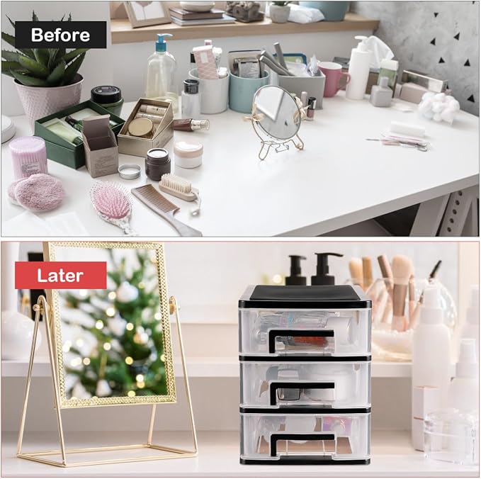 Plastic Stacking Desktop Storage Drawers 3-Drawer Storage Organizer, Small - Image 4