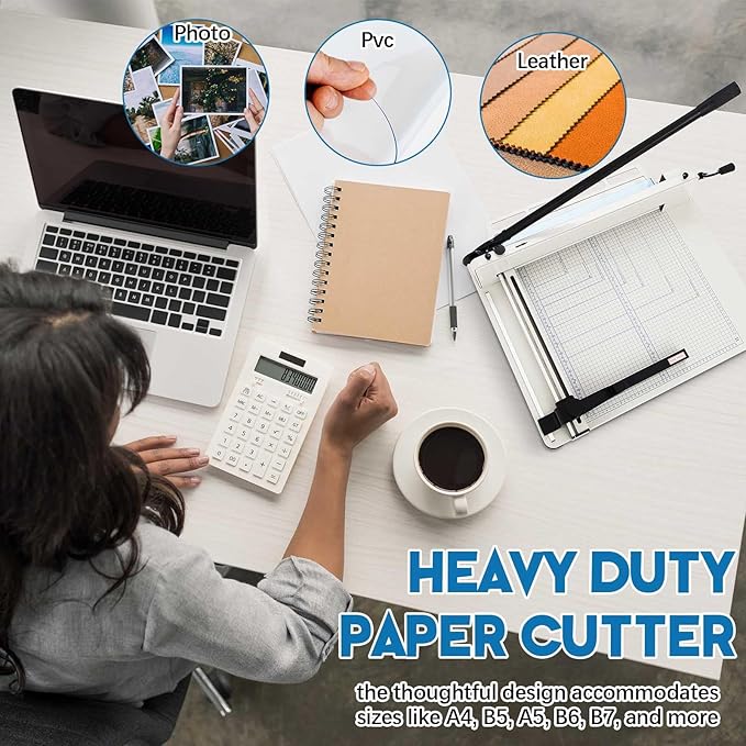 17 Inch A3 Guillotine Paper Cutter Heavy Duty Paper Cutter 400 Sheet Capacity Stack Cards Trimmer Steel Slicer with Metal Base for Cards Leather Office Home School (White)-DeskLoop Office