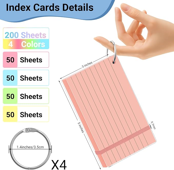 HAUTOCO 200 PCS Colored Flash Cards 3x5 - Image 2