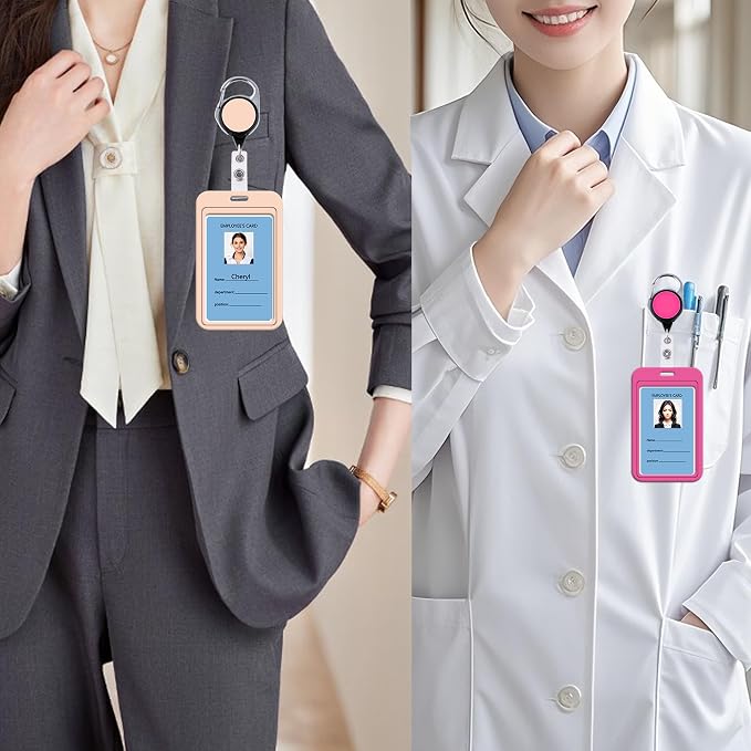 Cute Plain ID Badge Holder Plain Work Heavy Duty Keychain Retractable Badge - Image 3