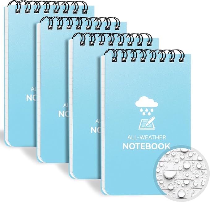 COIDEA Waterproof Notebook, 4 Pack Top-Spiral Pocket Notepad, All Weather by COIDEA