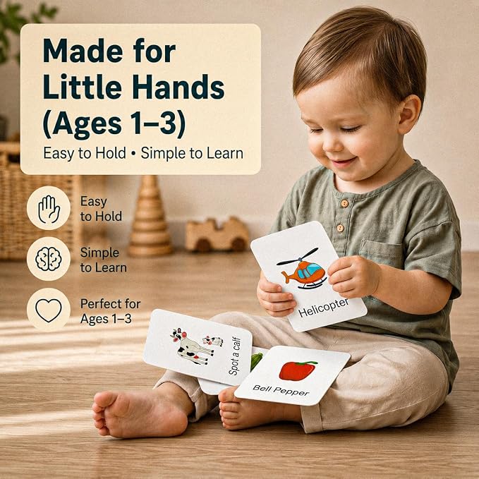 Flash Cards for Toddlers 1–3 – 55 Thick & Durable Learning Flashcards, First - Image 8