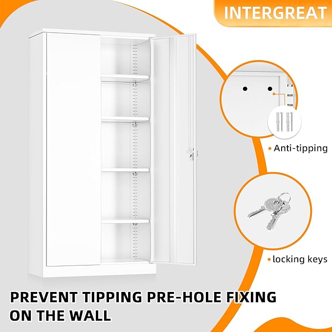 INTERGREAT Metal Storage Cabinet with Lock,White Armoire Wardrobe Closet with Lockable Doors,72" H Storage Closet Cabinets for Home,School,Office,Bedroom-DeskLoop Office