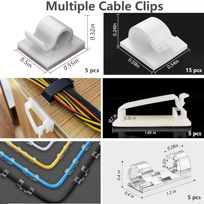 ELII 327PCS White Cable Management Kit 4 Cable Cable Sleeves 65 Cable Clips | - Image 5