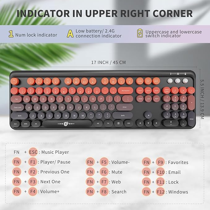 FOPETT Wireless Keyboard and Mouse Combo, 104 Keys Full-Sized 2.4 GHz Round Keycap Colorful Keyboards, USB Receiver Plug and Play, for Windows, Mac, PC, Laptop, Desktop (BlackOrange)-DeskLoop Office