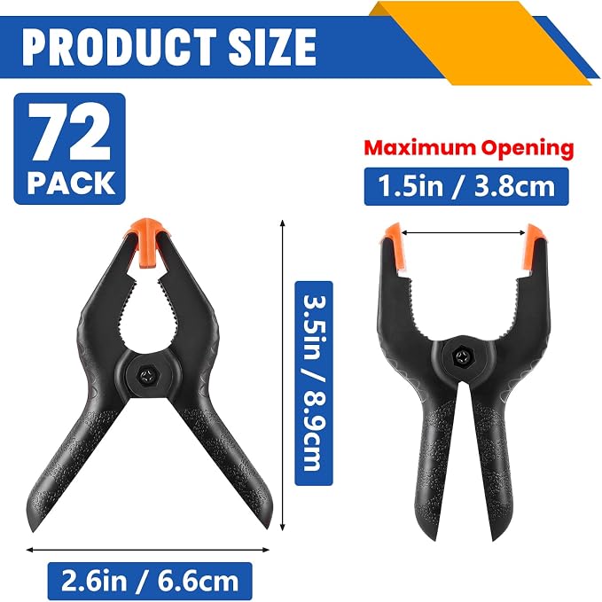 72 Pack 3.5 inch Plastic Spring Clamps, Backdrop Clips, Plastic Clamps - Image 2