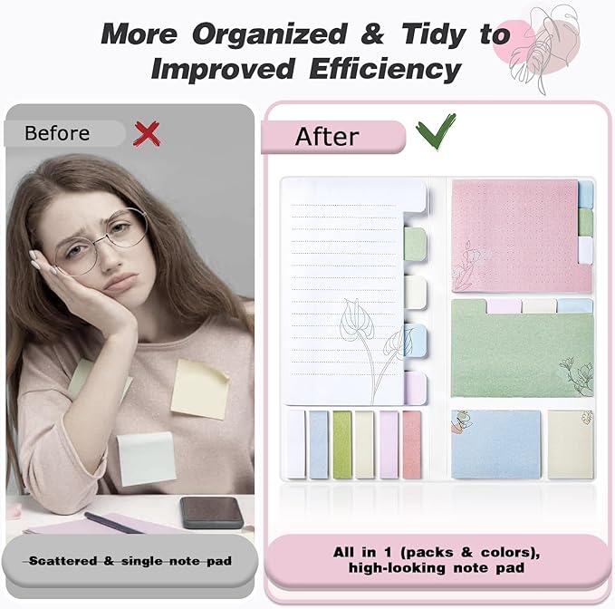 Hommie Sticky Notes Set, Divider Sticky Notes 410 Packs Planner Sticky Note Dividers Tabs with Color Coding for School Supplies, Office Supplies, Book Notes,Bible Sticky Notes-DeskLoop Office