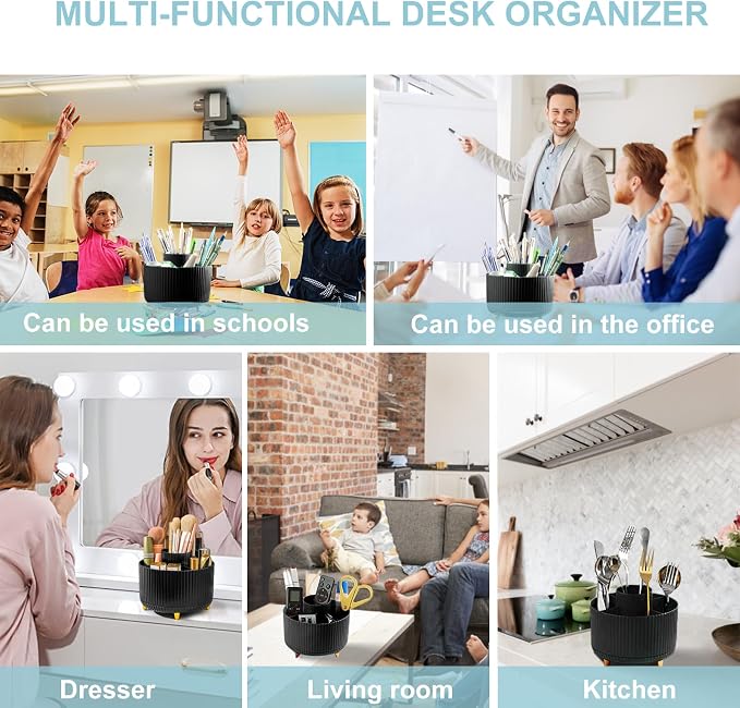 Cayxenful Pencil Holder For Desk, 5 Slots 360°Degree Rotating Desk Organizers - Image 6