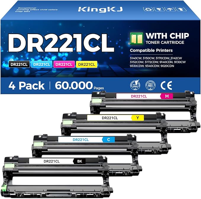 DR221CL Drum Unit (Not Toner)4-Pack Black Cyan Yellow Magent Compatible for Brother DR-221CL Imaging Drum for MFC-9130CW HL-3170CDW MFC-9340CDW HL-3140CW 3150CW MFC-9330CDW 9140CDN DCP-9020CDN Printer-DeskLoop Office