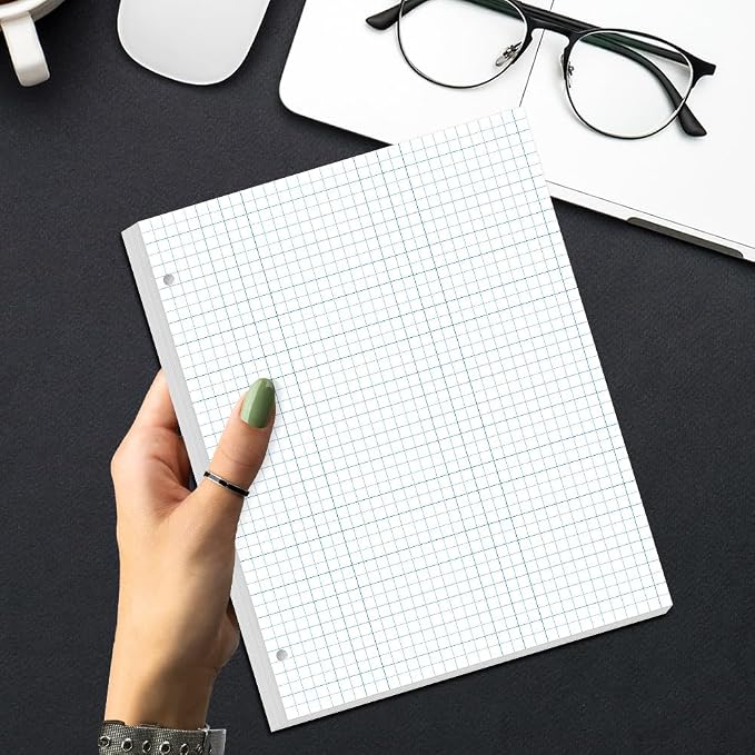 Grid Paper - 3 Hole Graph Paper, Letter Size 100 Sheets/200 Pages Loose-Leaf - Image 7