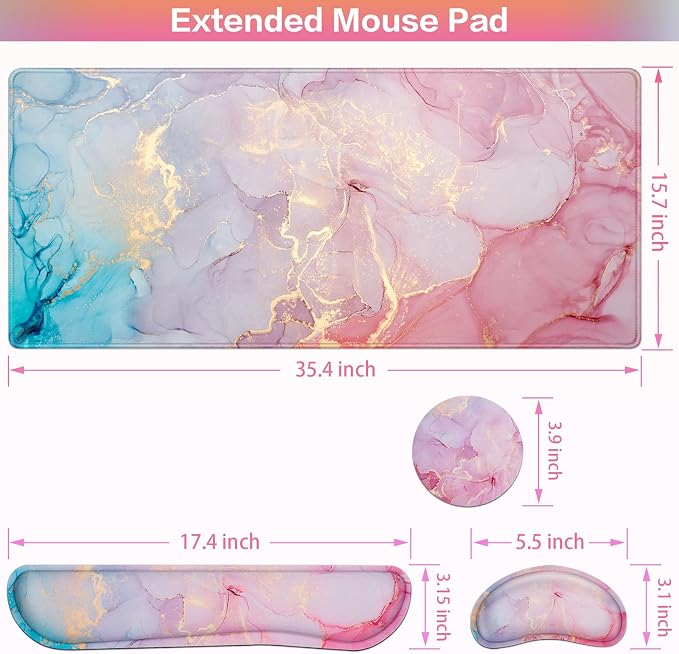 Mouse Pad Pink, Mouse Pad with Wrist Rest, 4-in-1 XXL Extended Large Desk Mat - Image 6