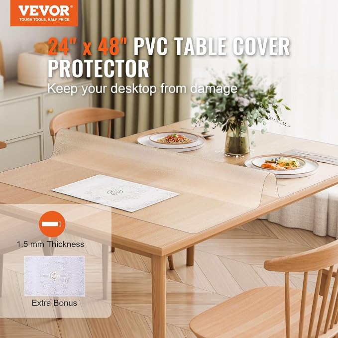 VEVOR Plastic Table Cover, 24 x 48 Inch 1.5 mm Thick Frosted PVC Desk Mat - Image 2