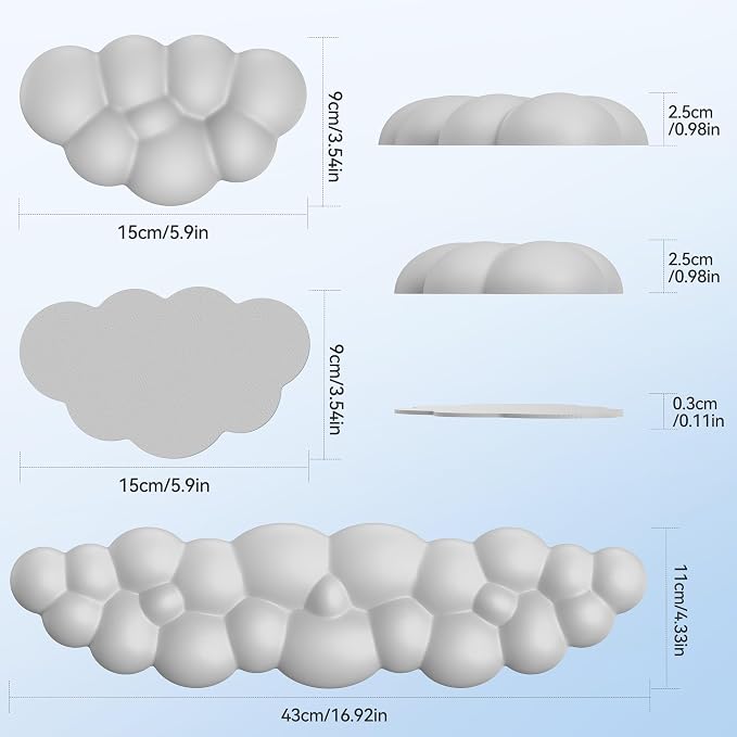 TECKNET Cloud Keyboard Wrist Rest Set, Cloud Wrist Rest - Image 2