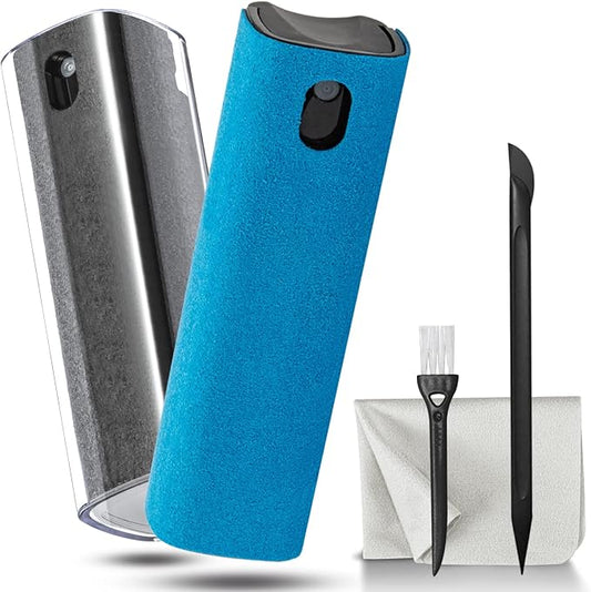 2 Pack Car Touch Screen Mist Cleaner, walrfid Laptop Screens and Phone Touchscreen Cleaning Kit for iPad, iPhone, MacBook Pro with Aipods Cleaning Pen, Small Brush and Eyeglass Cloth - Grey and Blue-DeskLoop Office