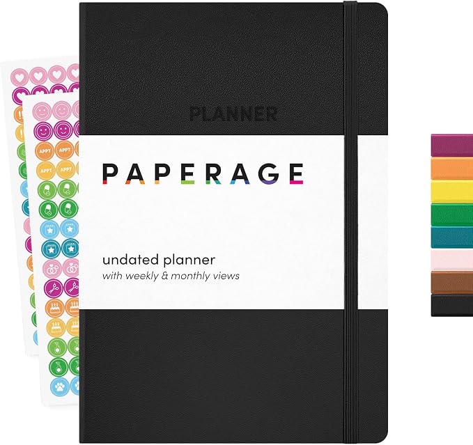 PAPERAGE Undated Weekly & Monthly Hardcover Planner, 5.6 in x 8 in, Includes by PAPERAGE