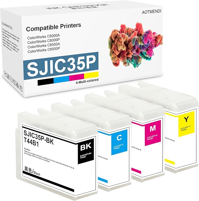 SJIC35P Ink Cartridge (BK/C/M/Y) Replacement for SJIC35P Ink Cartridge Set of ColorWorks C6000Au C6000Pu C6500Au C6500Pu Printer (4-Pack 80ml)-DeskLoop Office