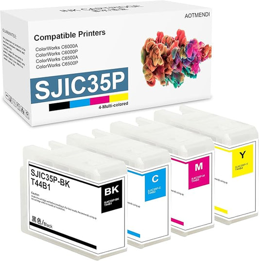 SJIC35P Ink Cartridge (BK/C/M/Y) Replacement for SJIC35P Ink Cartridge Set of ColorWorks C6000Au C6000Pu C6500Au C6500Pu Printer (4-Pack 80ml)-DeskLoop Office