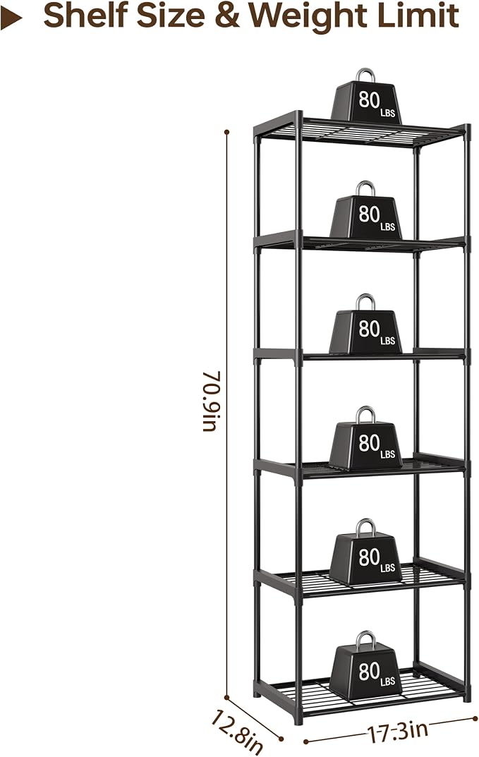 6-Tier Storage Shelves with Plastic Connectors – Metal Shelf Organizer - Image 2