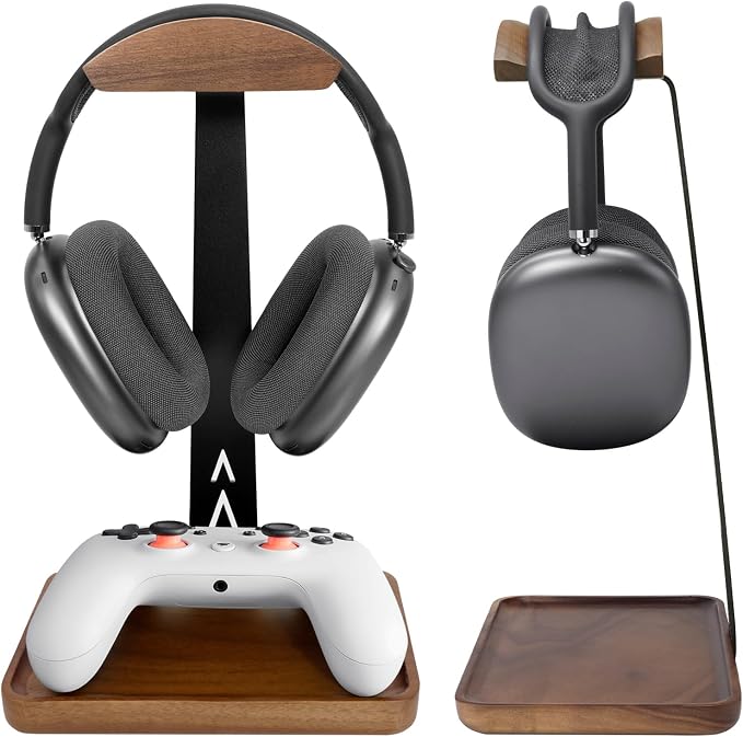 GEVO Headphone Stand, Walnut Wood Headset Stand by GEVO