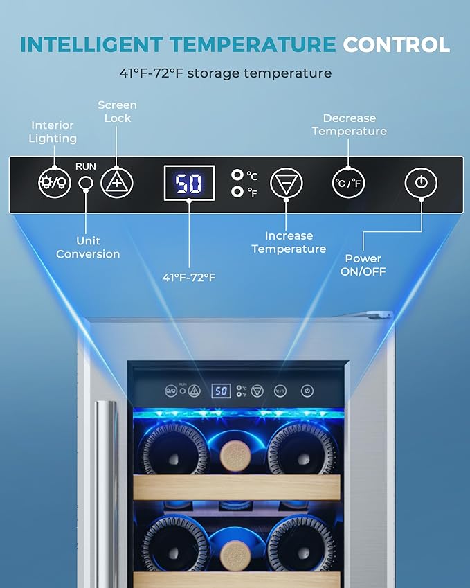 EUHOMY 12 Inch Wine Cooler Refrigerator, Wine Fridge 18 Bottles, Built-in or Freestanding with Double-Layer Tempered Glass Door, Mini Fridge with Quiet and Temperature Memory Function-DeskLoop Office