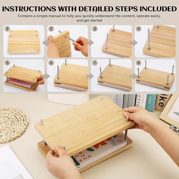 JUPEAN Book Press—7.9”x11.6” Wooden Book Binding Press Bookbinding Kit Portable and Easy Assemble Books Binding Kits for DIY Bookbinding-DeskLoop Office