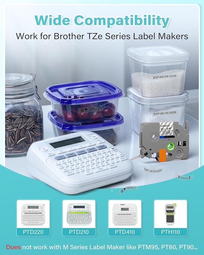 TZe-131 Replacement for Brother Label Maker Tape 12mm 0.47 Clear | TZe TZ Tape - Image 2
