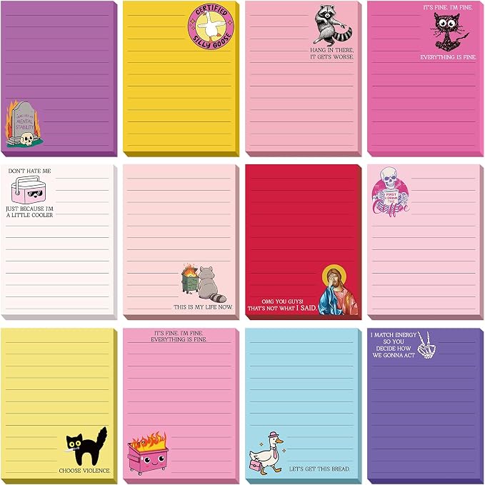12 Pcs Funny Sticky Notes for Work 4x3 Inches Sarcastic Self Adhesive Notepads by Saypacck