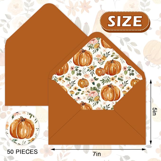 Whaline 50 Pcs Fall Envelopes Autumn Floral Pumpkin Invitation Envelope - Image 2