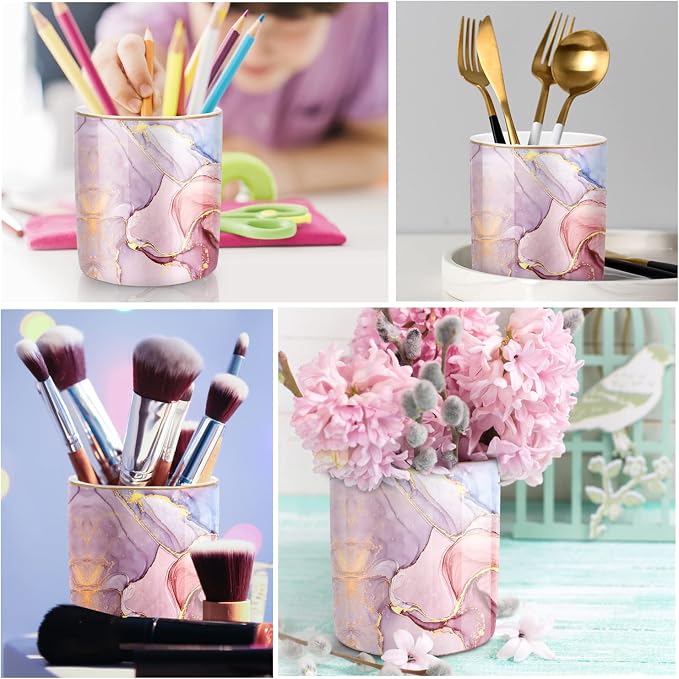 Pink Pen Holder for Desk, Premium Ceramic Pencil Holder Pen Cup Marker Holder - Image 2