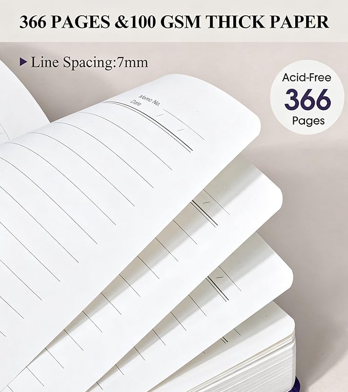 PAIBAS 7.6 x 10 Lined Notebook Journal 366 Pages Leather Journal - Image 4