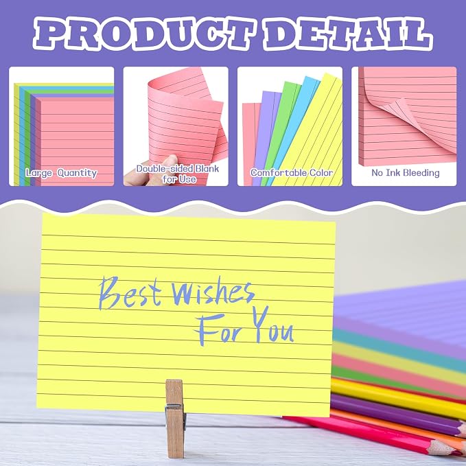 BIGNC Colored Index Cards 4x6, 190 Pack Ruled Index Cards, Flash Cards - Image 3