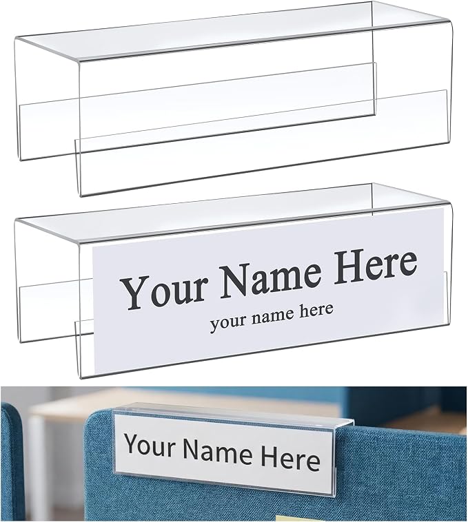 Fumete 10 Pack Double Sided Cubicle Acrylic Name Plate, 8.5" x 2.5" Ultra High by Fumete