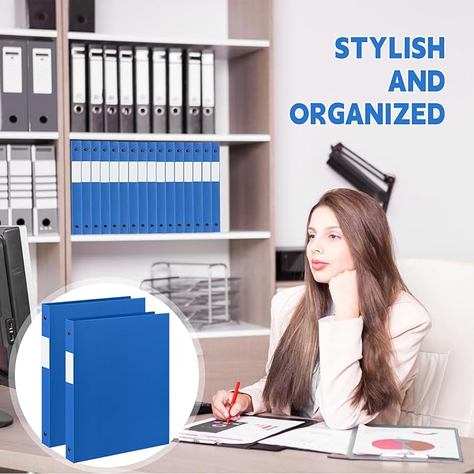 Henoyso 48 Pcs 3 Ring Binder 1/2'' Round Fits Letter Size 8. 5'' x 11'' Paper Plastic Flexible Binder Holds 100 Sheets with 1 Pockets Versatile Organizer for Office Home School (Blue)-DeskLoop Office