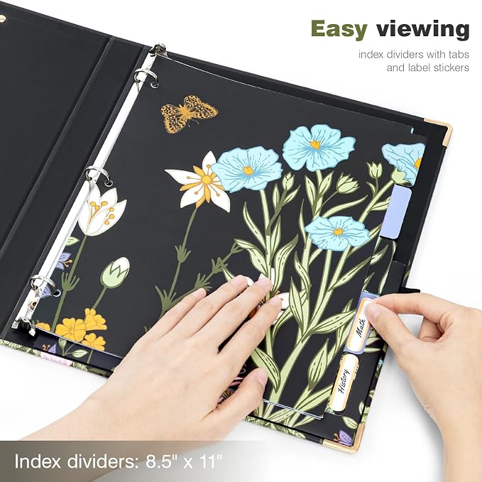 Ospelelf 3 Ring Binder 1/2 Inch, Floral Round Ring Clipboard Thin Binder - Image 6