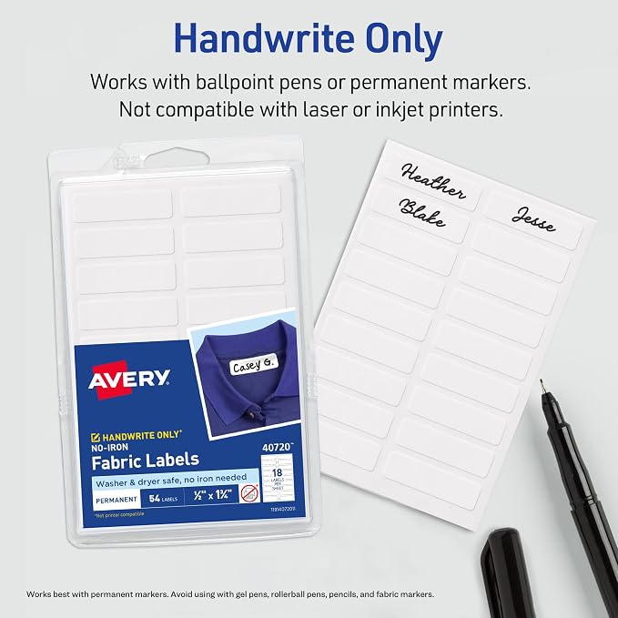 Avery No-Iron Fabric Labels, 1/2" x 1-3/4", Washer and Dryer-Safe Waterproof - Image 6