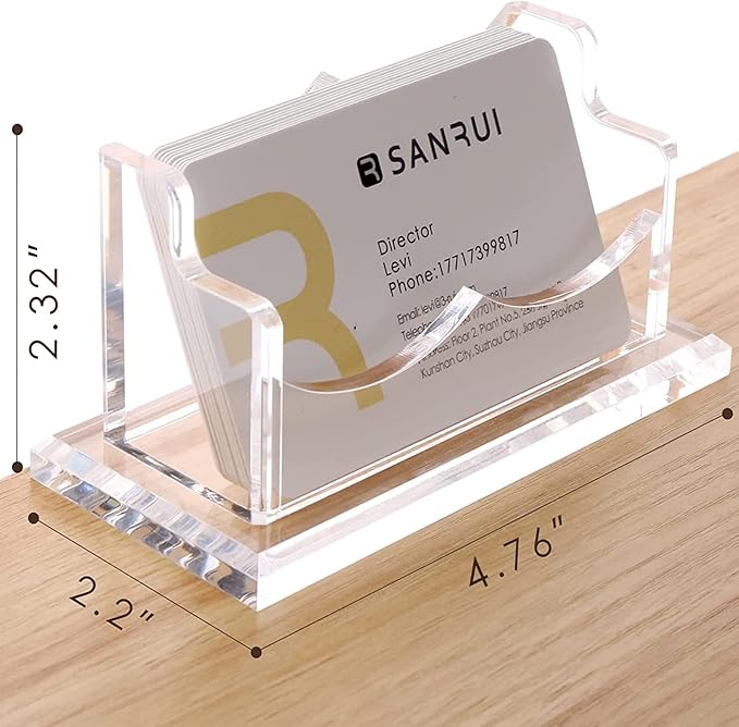 SANRUI Clear Horizontal Business Card Holder Stand for Desk, Acrylic Desktop Display Name Cards Holders Organizer Storage Rack,for Exhibition, Home , Office ,1 Tier 1 Pocket , 60 Card Capacity-DeskLoop Office