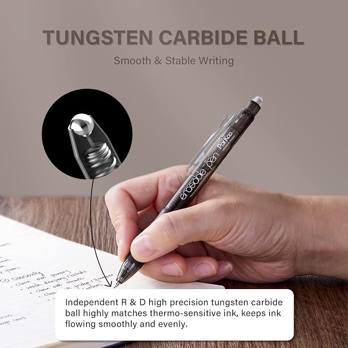 ParKoo Retractable Erasable Gel Pens Clicker Fine Point 0.7 mm, No Need - Image 4
