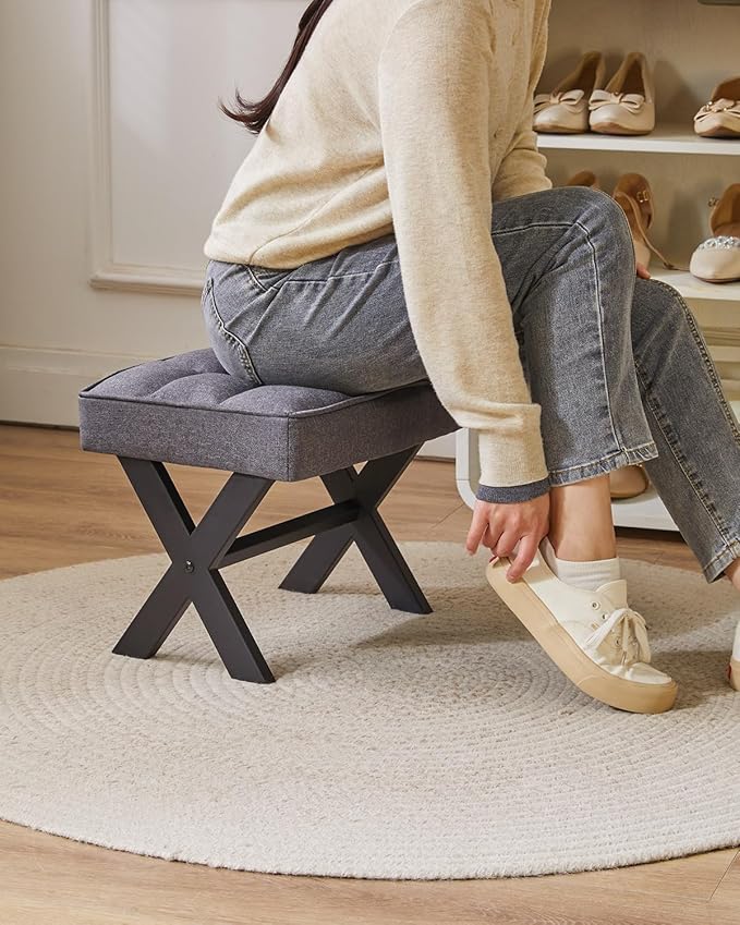 IBUYKE Small 12" H Footrest, Square Linen Foot Stool with Metal X-Leg, Multi-Use as Small Side Table, Step Stool for Living Room, Bedroom, Entryway, Office, Dark Gray WBD011G-DeskLoop Office