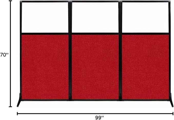 Versare Workstation Partition | Portable Wall Divider | Modern Office Cubicle | Free Standing Privacy Screen | Flexible Work Space | 99" x 70" W/Window, Red Fabric Panels-DeskLoop Office