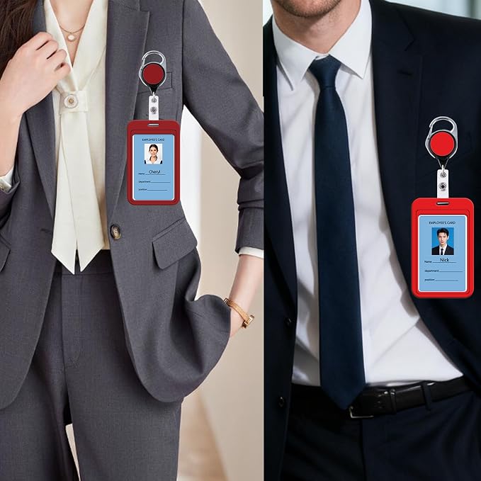 Cute Dard Red ID Badge Holder Solid Keychain Retractable Badge Reel ID Holder - Image 3
