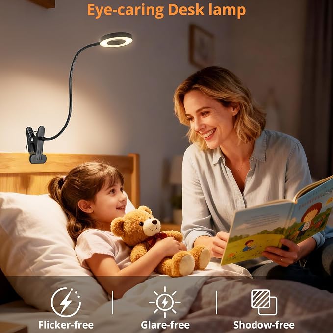 Woputne Desk Lamp Clip Light, 10 Dimmable Brightness 3 Light Modes Reading Light - Image 8