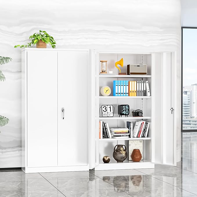 INTERGREAT Garage Storage Cabinets with Doors and Shelves,72" Tall White Steel Locking Cabinets Storage, Metal Cabinet for Home Office, Warehouse, School-DeskLoop Office