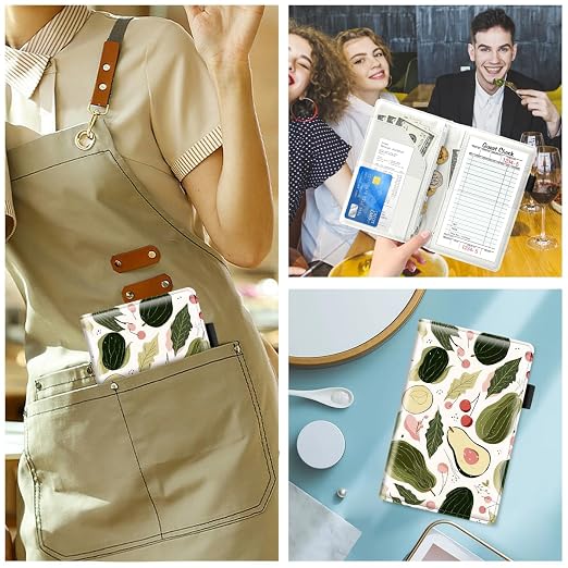 Cute Server Book for Waitress Waiter, Avocado Pattern | Leather, Zipper Closure - Image 7
