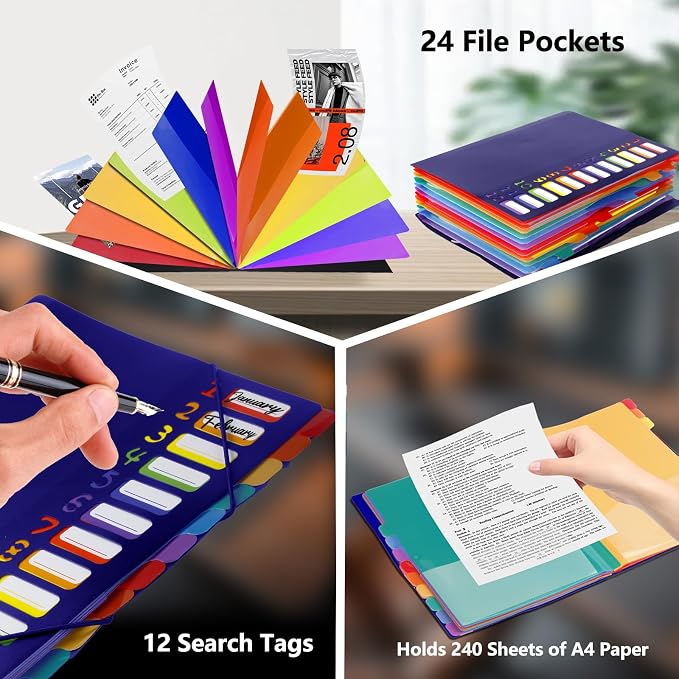 24 Pockets Expanding File Folder Organizer, Accordion File Organizer, A4 Letter - Image 3
