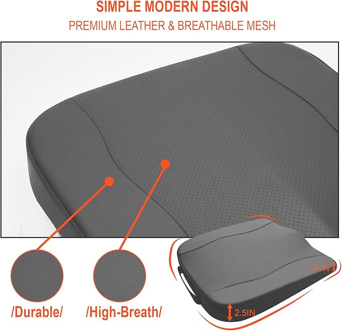 Car Seat Cushion, Comfort Memory Foam Car Cushions for Driving - Sciatica & Lower Back Pain Relief, Driver Seat Pillow for Auto, Office Chair, Wheelchair - Classic Grey-DeskLoop Office