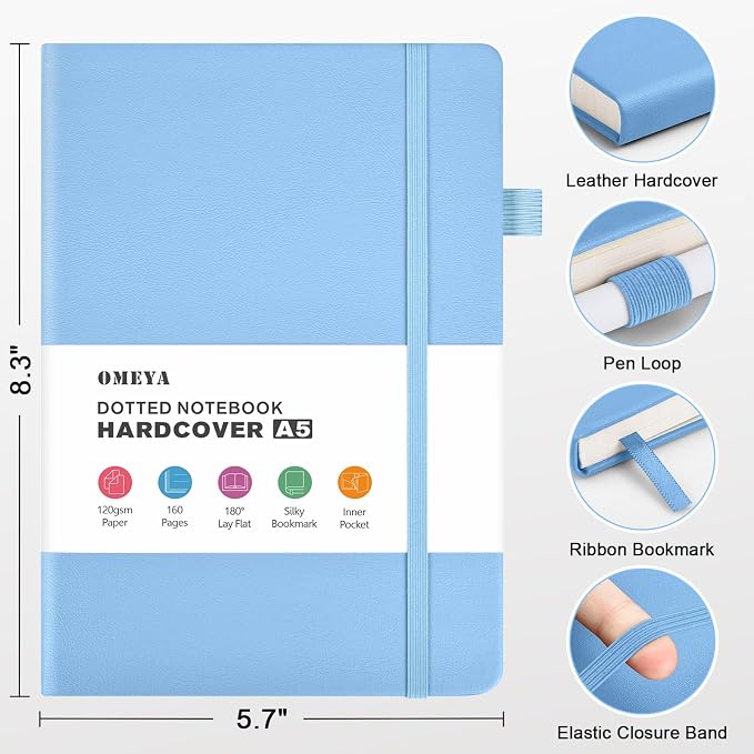 OMEYA Bullet Dotted Journal Notebook 4 Pack: 160 Pages Per Pack, A5 Medium Size - Image 2