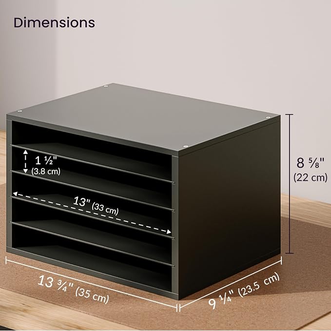 Ballucci 5 Tier Paper Organizer Letter Tray, Wood Desk File Organizer - Image 3